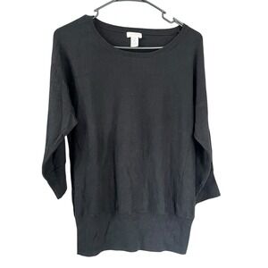 CHICOS The Ultimate Tee Shirt Black 3/4 Sleeve Sz 2/ L Cotton Modal Nylon Wool‎
